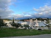 a view of a marina with boats docked in it